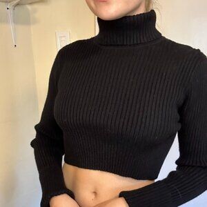 Grey Lab Cropped Knit Turtleneck Sweater